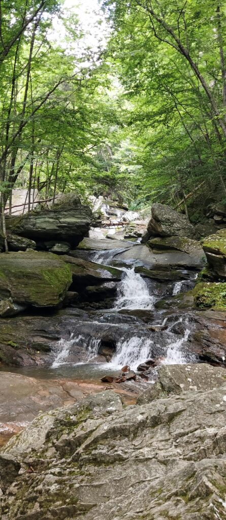 Crab orchard falls from the middle of the cascade looking up